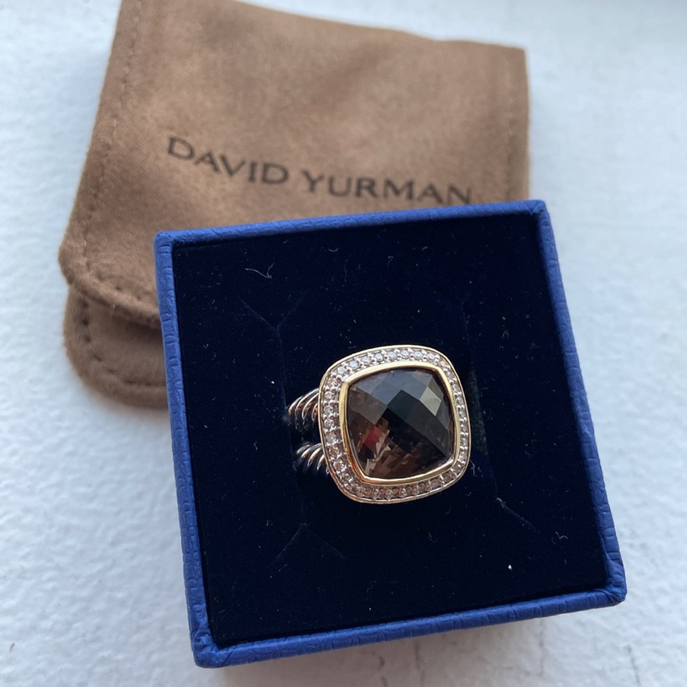 David Yurman Smoky Quartz Albion Ring Diamonds Silver 18K Yellow Gold 11MM sz 6 - Picture 5 of 9